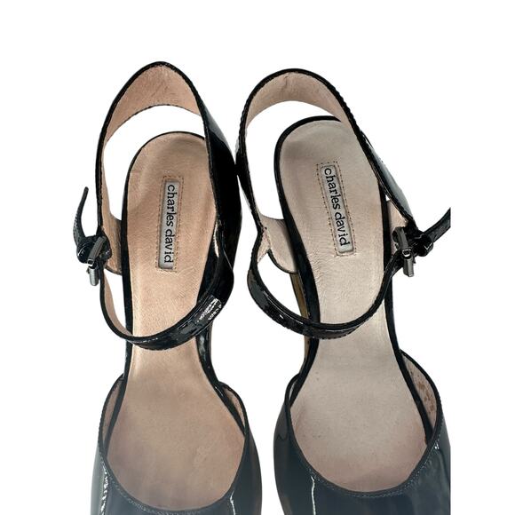 Charles David Black Patent Leather Wedge Cork Sandal sz 9.5 - Picture 9 of 9